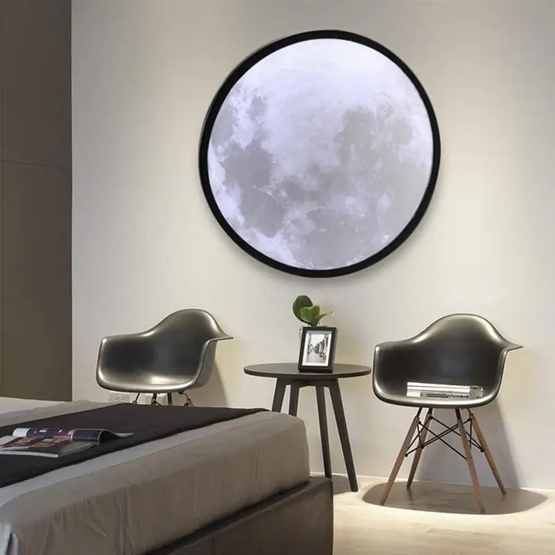

LED Moon Mirror Three Light Colors USB Charging Night Light Makeup Table Wall Mirror for Living Room Bathroom Bedroom Hotel