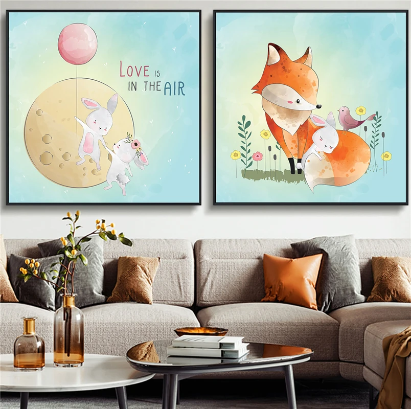 Аниме квадратный мультяшный постер кролик картина маслом с принтом лисы