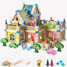 128/268pcs DIY Doll House Hand-Assembled Happy Family Building Blocks Sets DIY Educational Toys For Kids Girls Gift