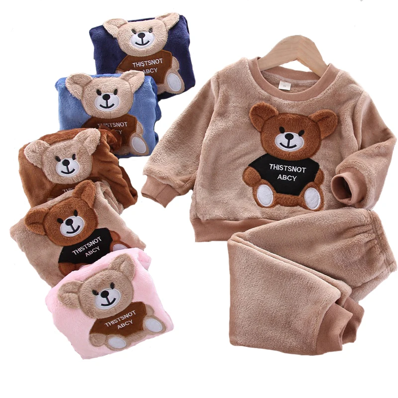 

Теплый Бархатный комплект одежды для мальчиков, на весну и осень, костюм с мультяшным медведем для мальчиков, рубашка с длинным рукавом + шта...