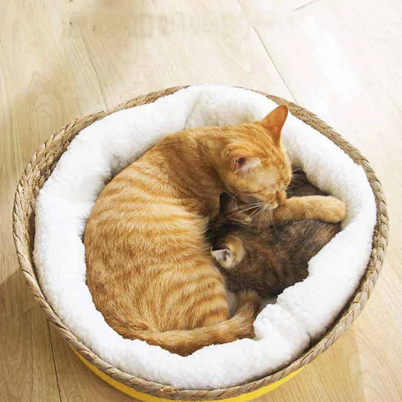 

Тканая кошачья кровать, круглая, натуральная трава, хлопья, материал, тканая, износостойкая, устойчивая к царапинам, не легко деформировать, ...