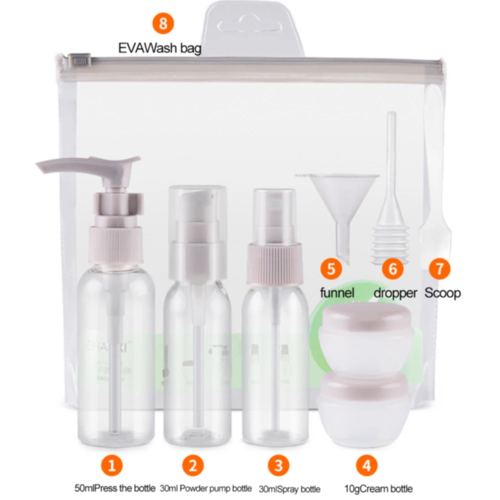 

Hand Pressing Liquid Containers 9pcs/Set Leak Proof Travel Bottles Set For Lotion Refillable Empty Dispensers Plastic Durable