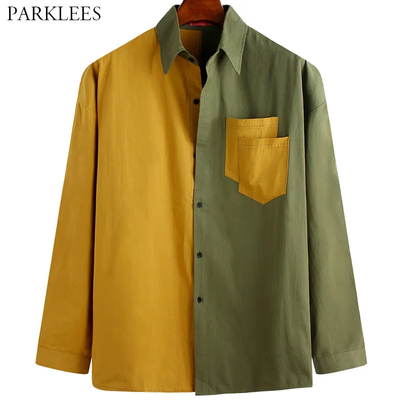 Мужская рубашка с длинным рукавом s 2020 Повседневная Свободная в стиле ретро двумя