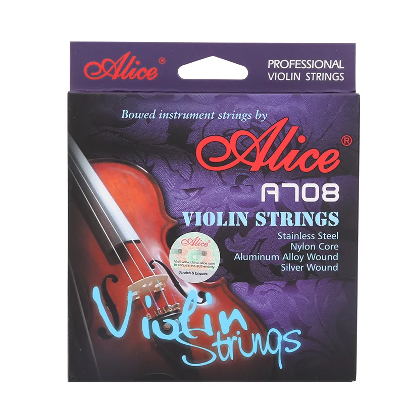 

Alice High-End A708 Violin Strings A FULL Set Stainless Steel Nylon Core Silver Aluminum Alloy Wound