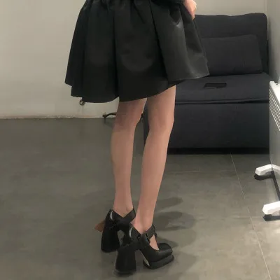 

Retro Mary Jane shoes college new women's shoes square toe waterproof platform thick heel belt buckle belt heel shoes