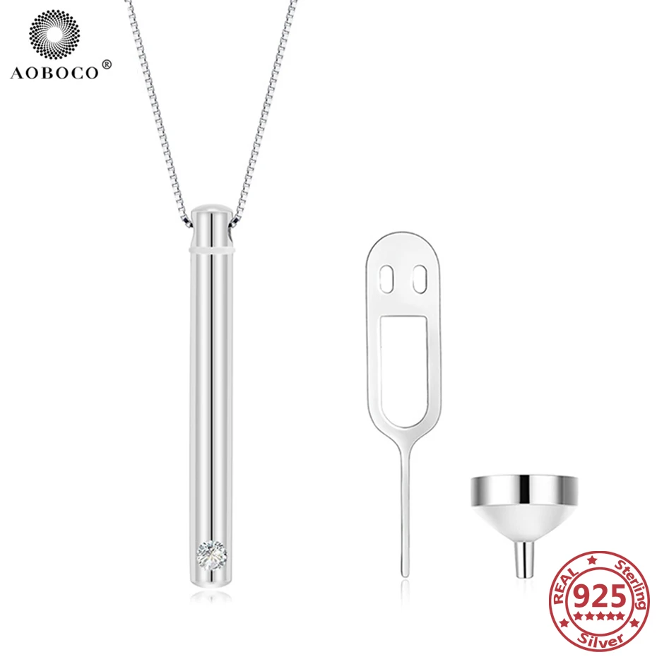 

AOBOCO S925 Vertical Bar Urn Necklaces for Ashes Cubic Zircorn Pet Ash Casket Cremation Pendant Memorial Gifts Jewelry Necklaces