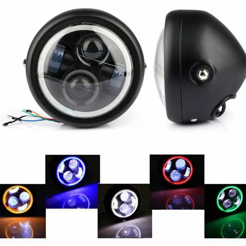 6.5 Cafe Racer Motorcycle Headlight Bracket Angel Eyes Hi&ampLo Beam Headlamp Led Round Motor Head Lights Assembly |
