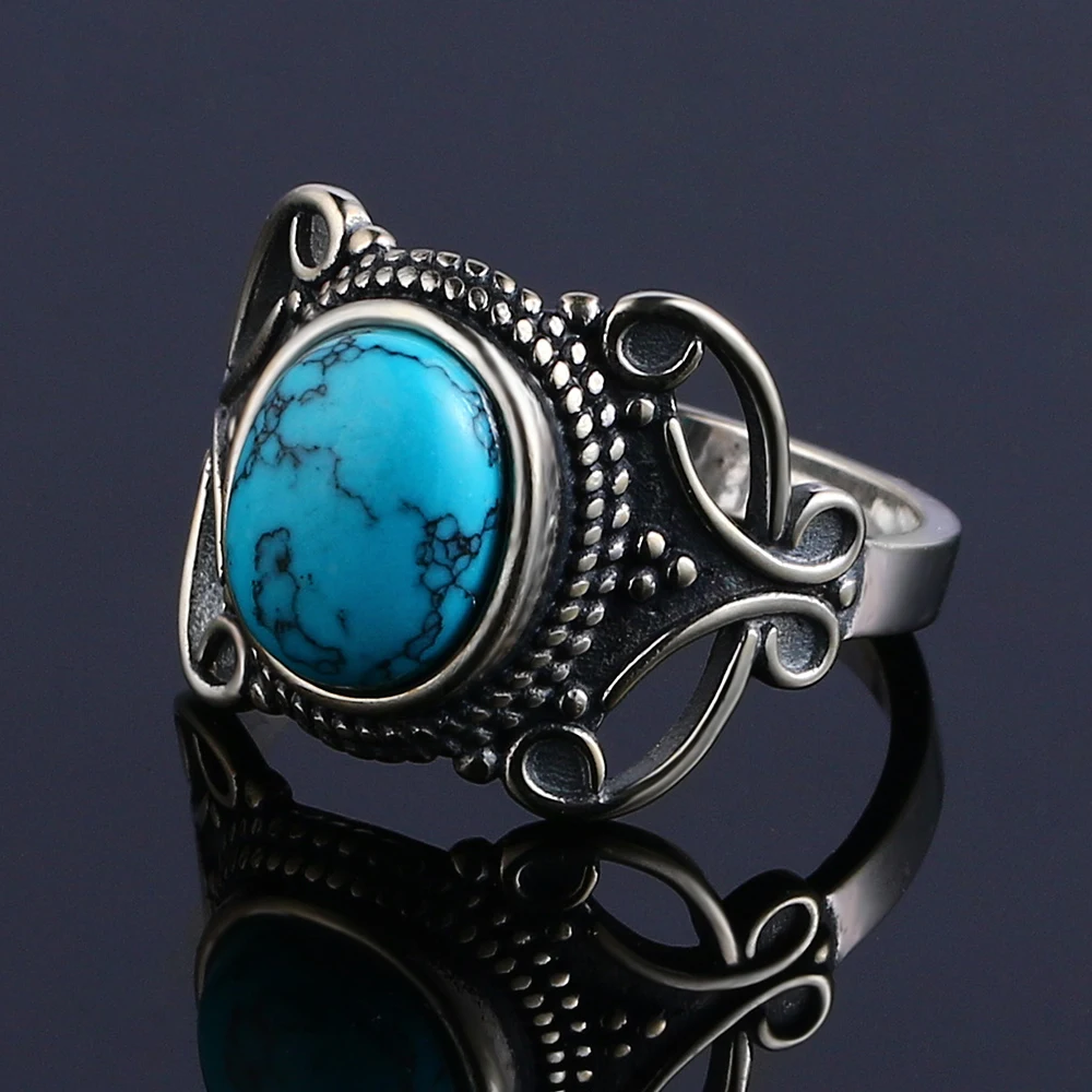 Новые Богемские Стиль 8x10 мм Овальный натуральный кольца с бирюзой Для женщин 925