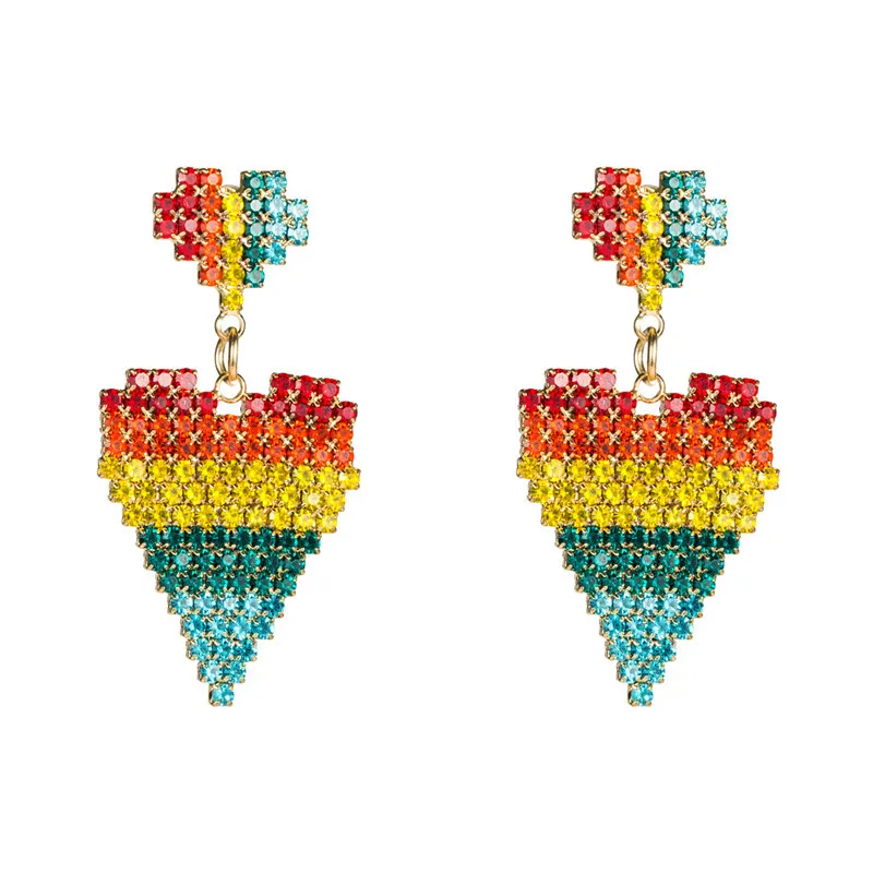 

Pauli Manfi Fashion Personality Earrings Heart Colorful Rhinestone Hollow Earrings Women's banquet Party Big Earrings