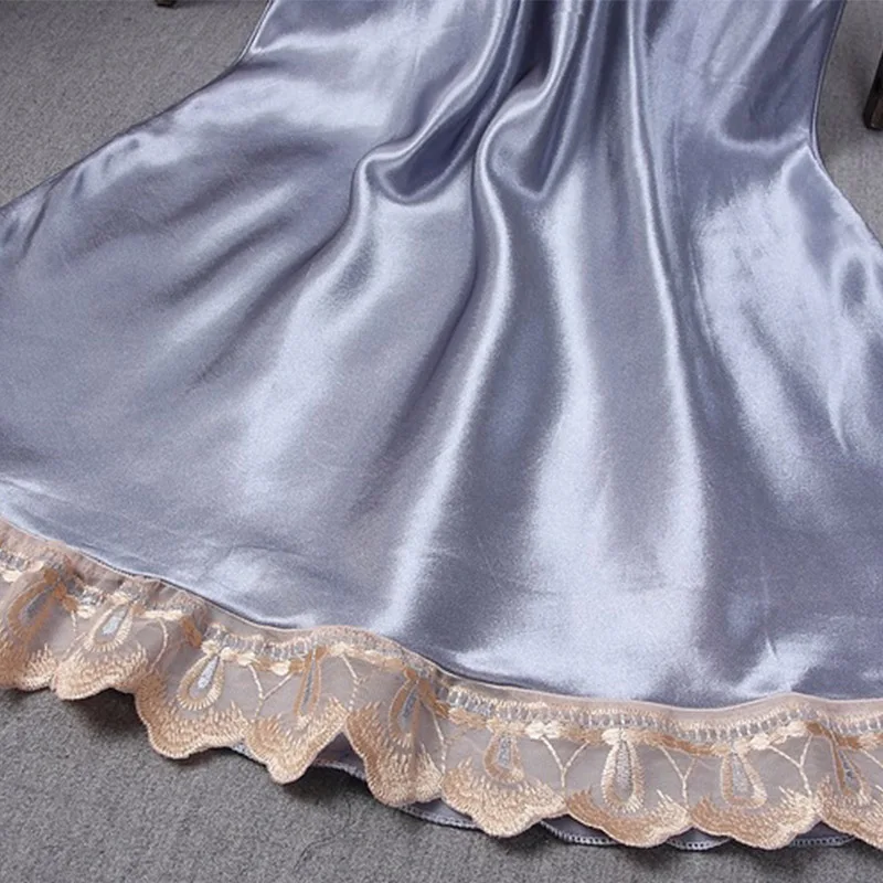Кружевная ночная рубашка для женщин шелковая атласная пижама без рукавов