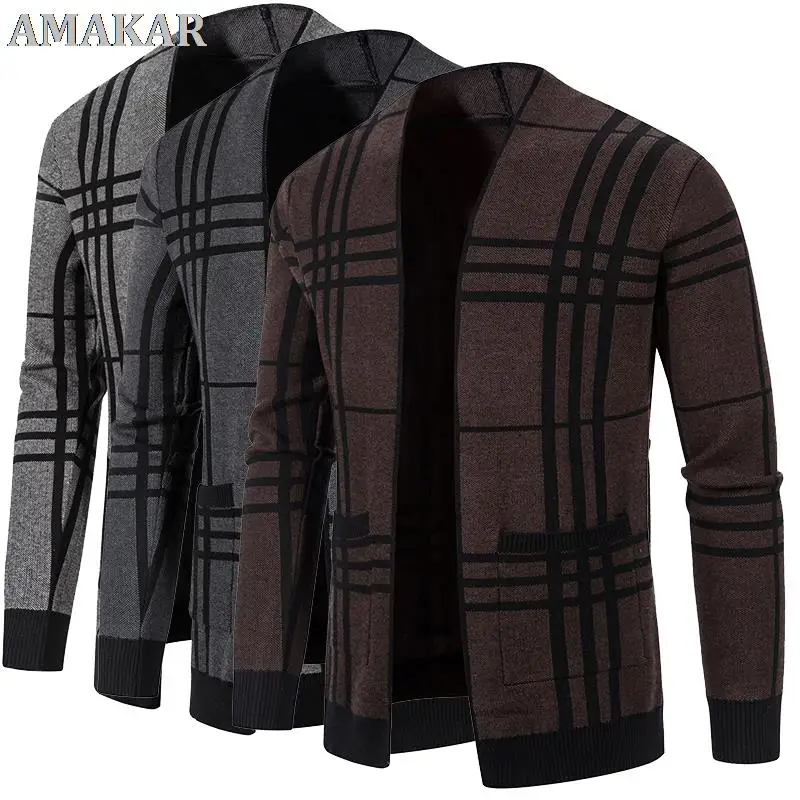 

2021 New Fashion Cardigan Men's Knit Winter Coats Long Sleeve Business Casual Jackets Male Tops