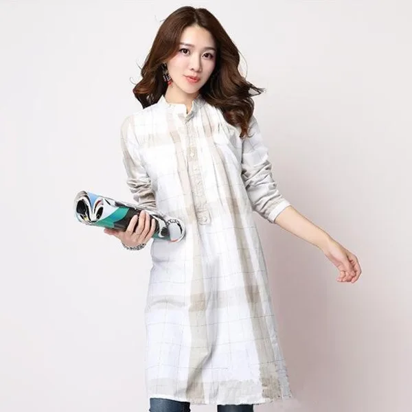 #2838 весна осень хлопок лен длинные рубашки для женщин с длинным рукавом