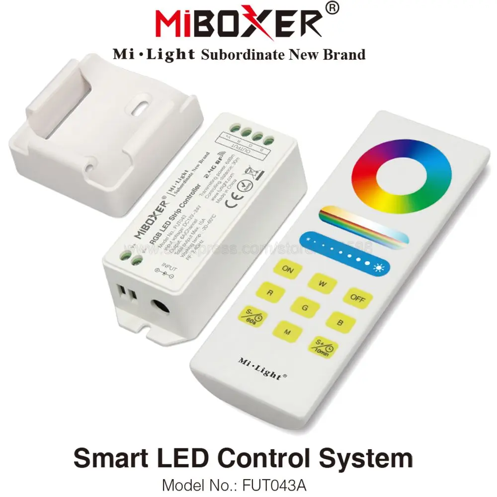 

MiBoxer FUT043A RGB LED Strip Controller DC12V 24V 6A/CH Max 15A with 2.4G Wireless Full Touch Remote WiFi Compatible