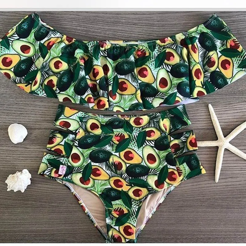 Женский комплект бикини с завышенной талией белый или синий купальник в полоску