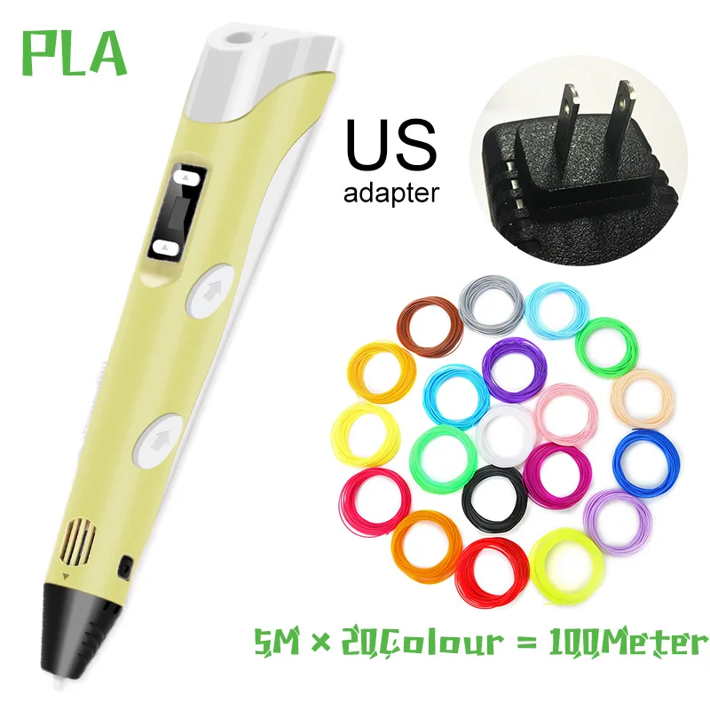 5m20color PLA US 3D Ручка, три D принтера, ручка для рисования с пластиком, 100 м, PLA/ABS нити, для творчества, подарок на день рождения, Оригинальные рождественские подарки - Цвет: 5m20color PLA US