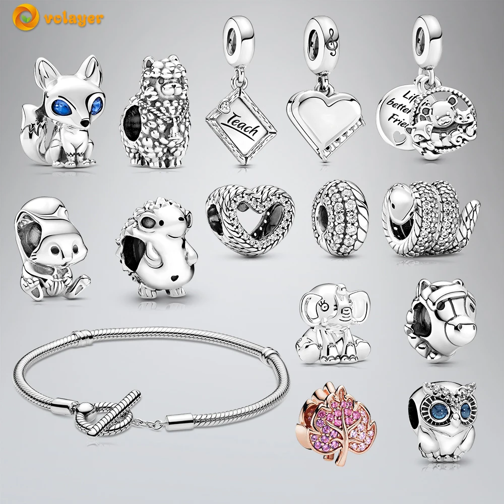 

Volayer 925 Sterling Silver Beads Blue-eyed Open Heart Fox Bear,Fox & Squirrel Dangle Charms fit Original Pandora Bracelets