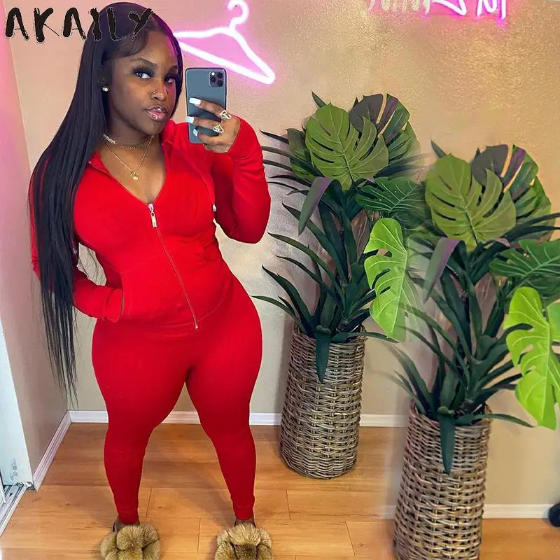 Осенний черный комплект Akaily из 2 предметов спортивный костюм женский 2021