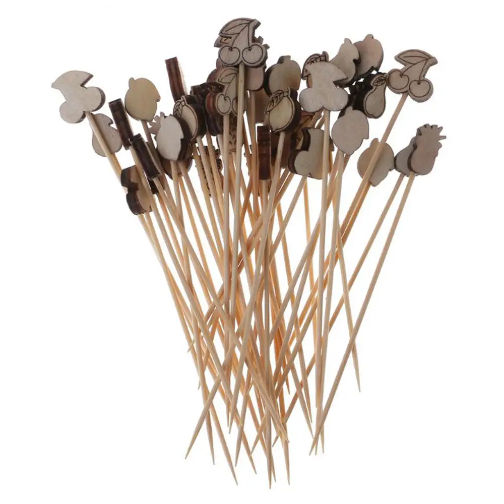 100X Bamboo Cocktail Picks Fruit Dessert Food cake Sticks ornament Drink Stirrer wedding Party festival Decoration |