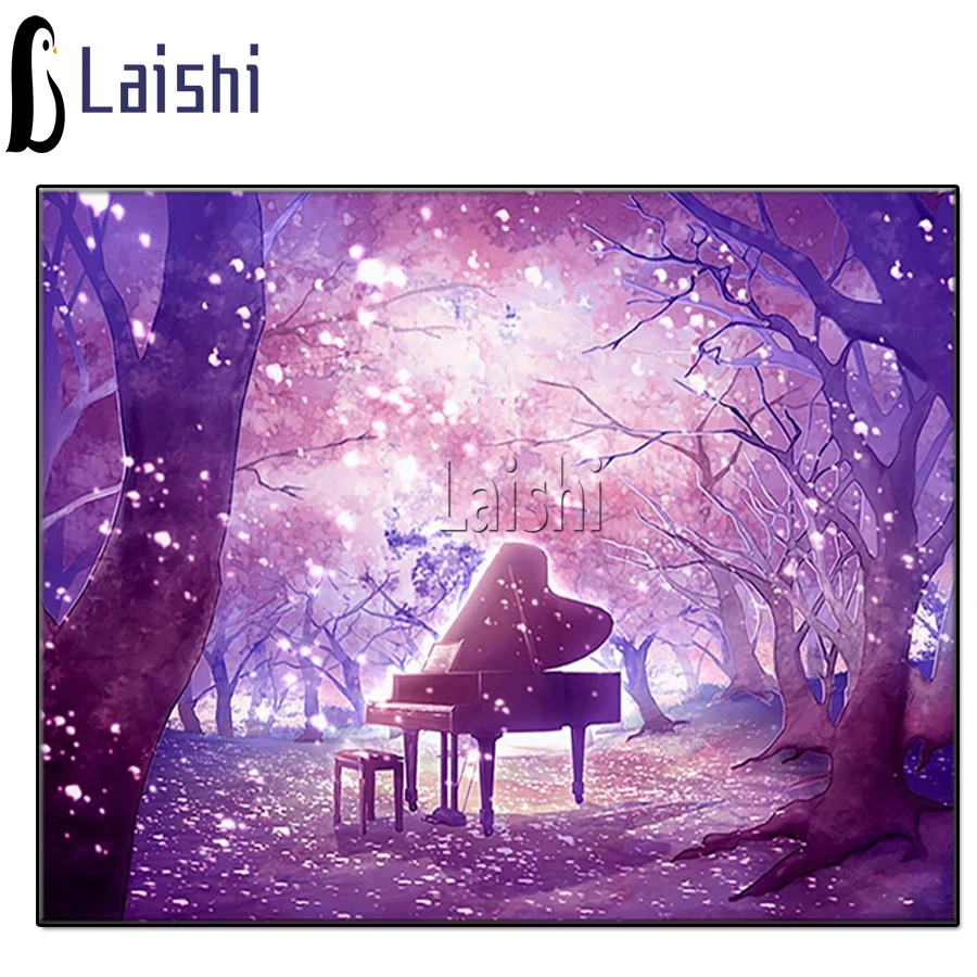 

DIY diamond painting romantic Purple Forest Piano Full Drill Embroidery Cross Stitch Mosaic Craft Kit Home Decor Christmas Gift