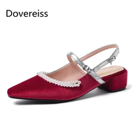 dovereiss fashion womens shoes summer elegant square toe pure color red nude mature sandals 32 48