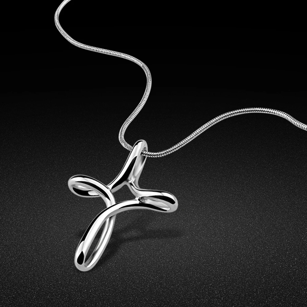 

New Women's 925 Silver Necklace-Creative Cross Pendant Snake Chain Jewelry Necklace Collar-Birthday Gift Free Gift Box