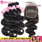 Алиперл волос объемная волна 3 пряди с 6x6 закрытием HD прозрачное кружево Закрытие бразильские человеческие волосы пряди с закрытием алипеа