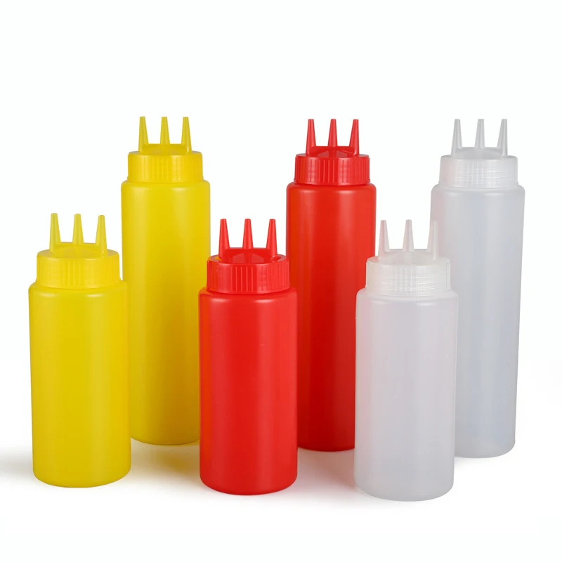 

3-hole Plastic Sauce Bottle Home Condiment Squeeze Bottles Ketchup Mustard Mayo Hot Sauces Olive Oil Can Kitchen Gadget