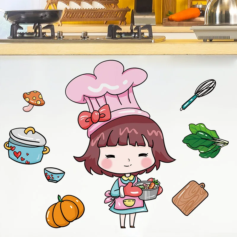 [SHIJUEHEZI] девушка наклейки на стену DIY еда кухонная утварь Наклейки стены для
