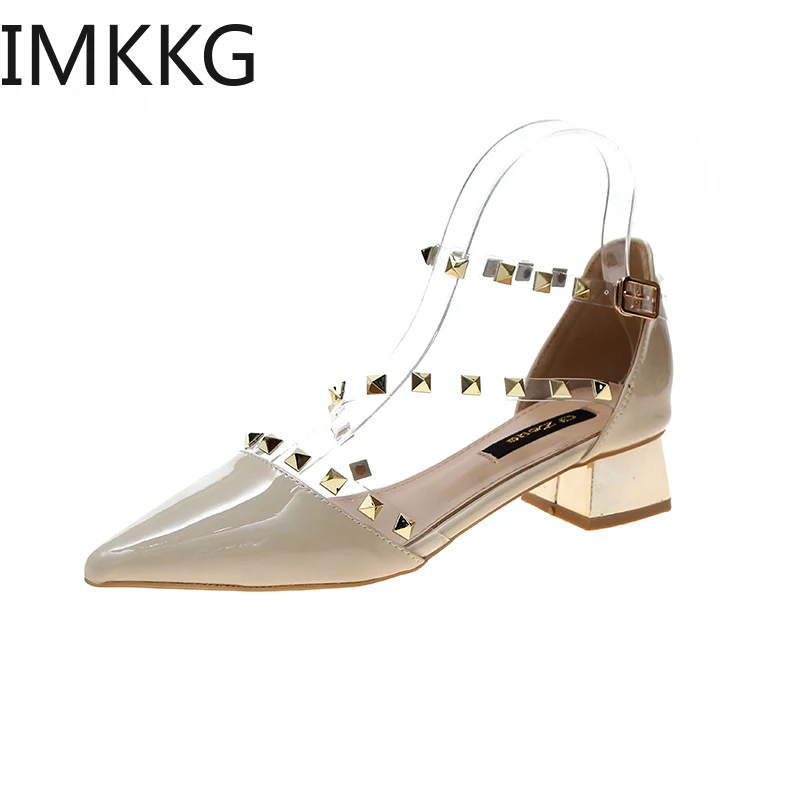 Туфли-лодочки женские на высоком каблуке заостренный носок платформа заклепки