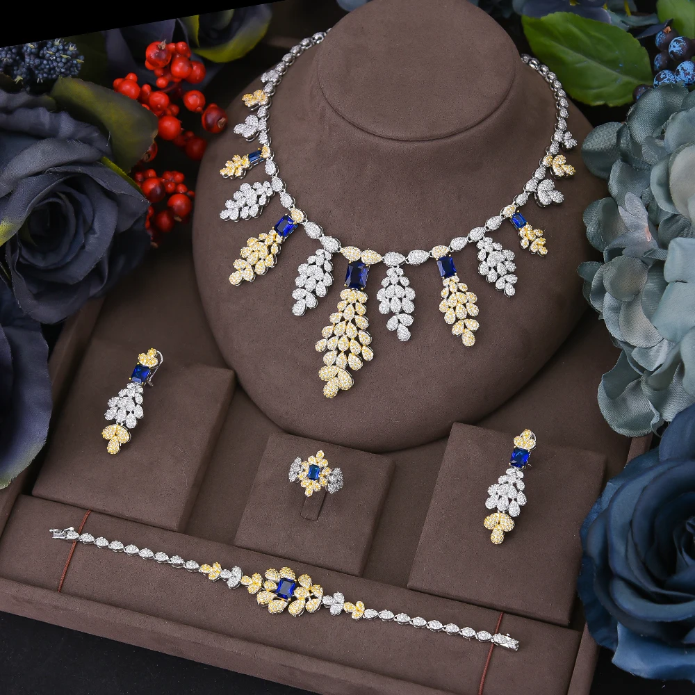 melhor Missvikki Luxo Flor Cluster Africano Gargantilha Colar Conjuntos De Jóias Para O Casamento Feminino Zircon Cúbico Cz Dubai Ouro Nupcial Jóias