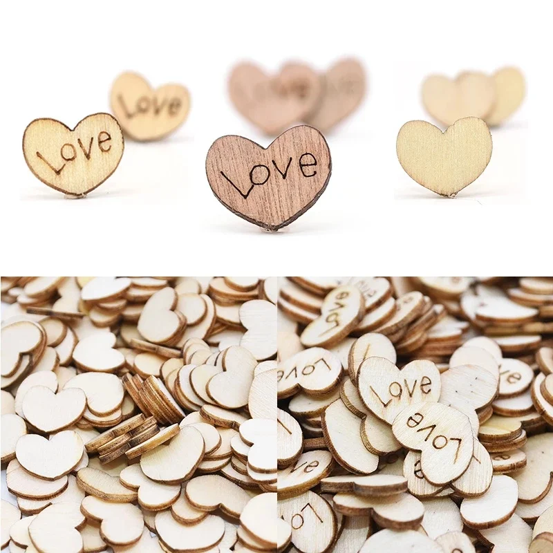

100PCS Mini Romantic LOVE Rustic Wooden Wood Love Heart Wedding Table Scatter DIY Decoration Crafts Button For Party