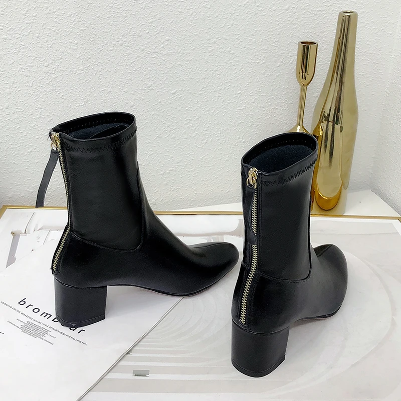 2021 Women Boots Flock Ankle Round Toe Winter Ladies Party Western Stretch Fabric Big Size 33-43 | Обувь