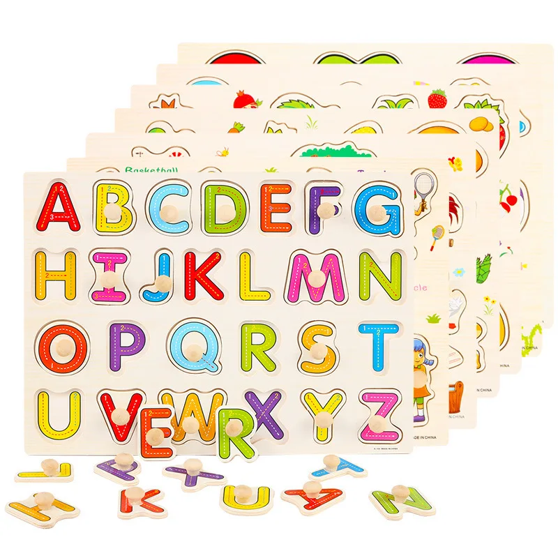

Montessori 3D Wooden Puzzles Hand Grab Boards Toys Tangram Jigsaw Baby Educational Toys Cartoon Vehicle Animals Fruits Puzzles