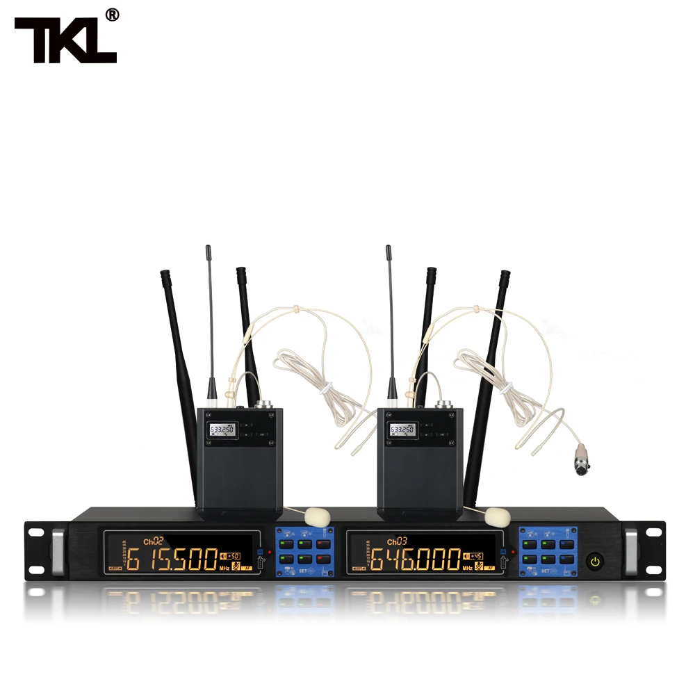 구매 TKL GL-2020 전문 무대 2 채널 UHF 무선 마이크 동적 핸드 헬드 마이크 헤드셋 마이크 시스템