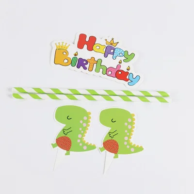 cake topper 1pc Мотив динозавра праздничный набор столовой посуды Одноразовая бумажная тарелка скатерть торт Топпер с первого дня рождения товары для мальчиков - Цвет: cake topper 1pc