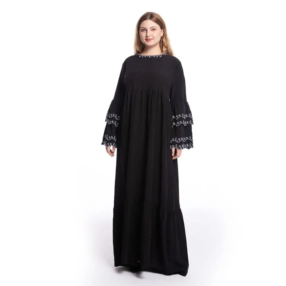 Элегантное мусульманское платье макси с вышивкой и расклешенными рукавами, хиджаб, длинное платье, кимоно, Рамадан, ИД, мусульманская молит...