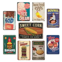 vintage burgers metal sign burgy time tin poster fast food decor plates sweet corn wall sticker art kitchen room decorations