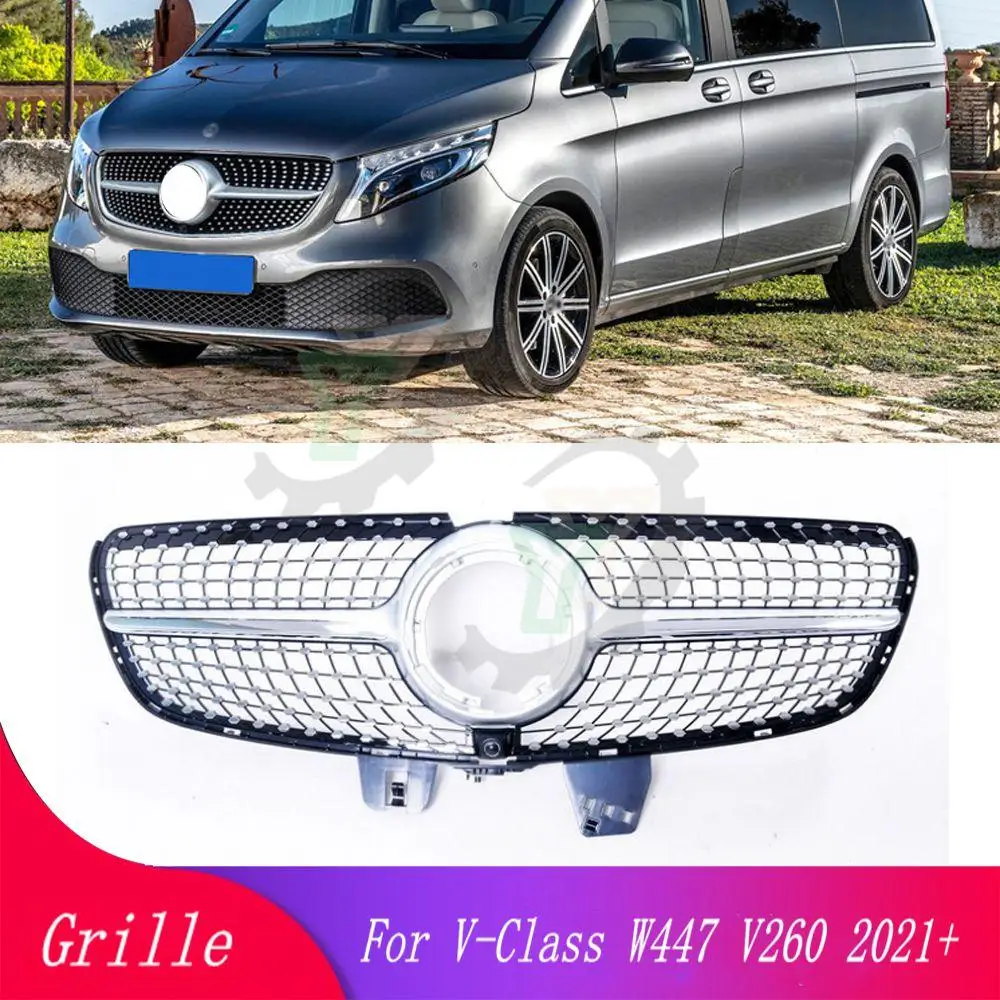 

Facelift diamond/GT Style Front Bumper Upper Grille Racing Grill For Mercedes-Benz V-Class W447 V260 2020 2021 Car Accessory