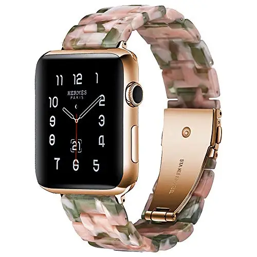 Pink green Ремешок из смолы для Apple watch 44 мм 40 мм iwatch 42 мм 38 мм Пряжка из нержавеющей стали ремешок для часов Браслет Apple watch 5 4 3 21 - Цвет ремешка: Pink green