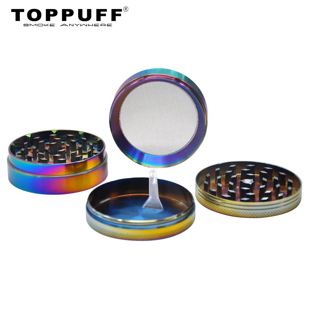 

TOPPUFF Zinc Alloy Tobacco Herb Grinder Rainbow Crusher 63MM 4Lays Metal Magnetic Smoking Grinder Hand Miller Crusher