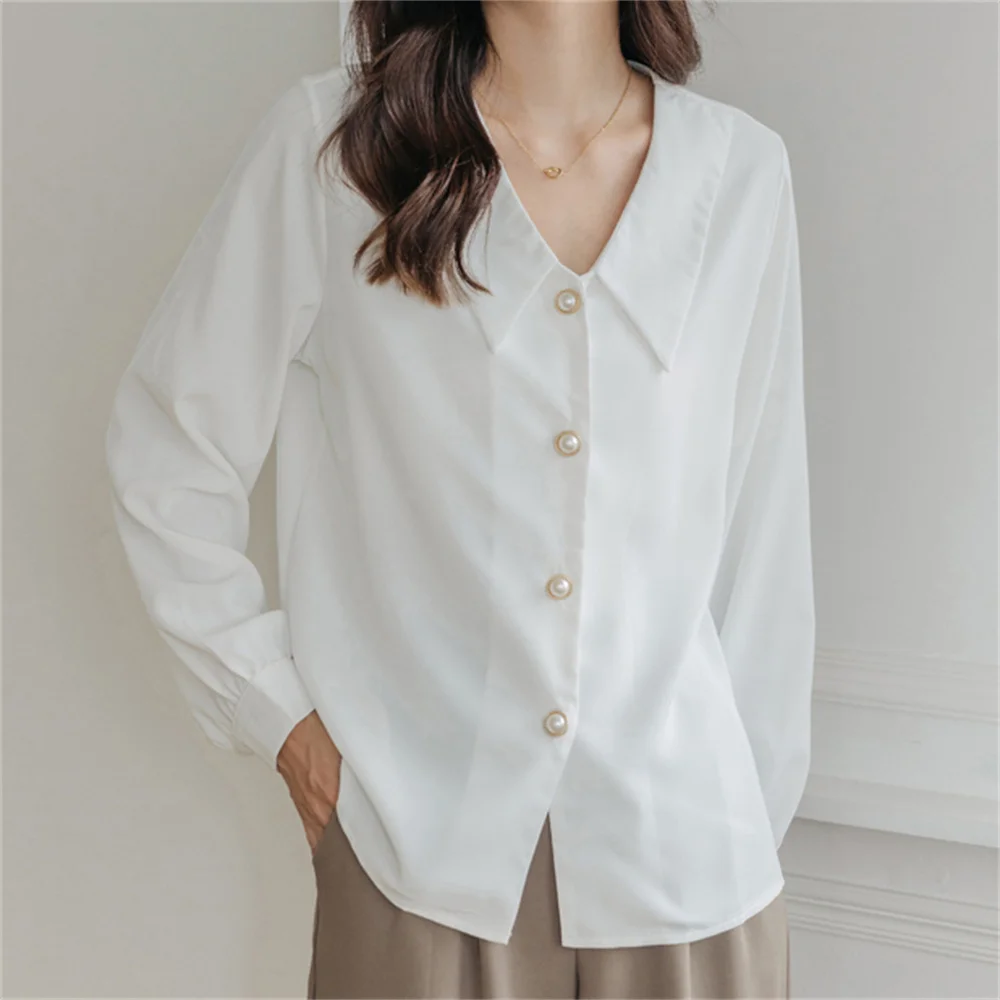 

Alien Kitty Office Lady Women Shirts Korea New Pure Color Elegant Hot Autumn 2021 Business All Match High Street OL Blouses