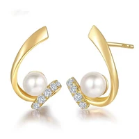 korean delicate 925 sterling silver earrings simulated pearl cubic zirconia stud earrings fashion jewelry for women gifts