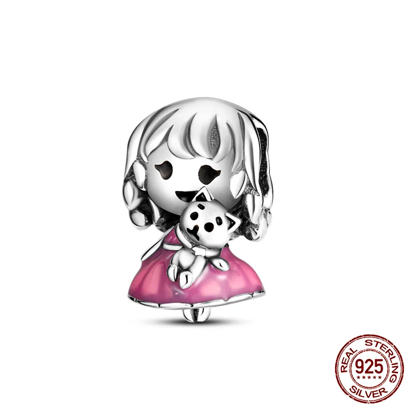 

2021 New plata charms of ley 925 Silver Little Bear Girl Beaded Fit Original Pandora Bracelets For Women DIY Jewelry