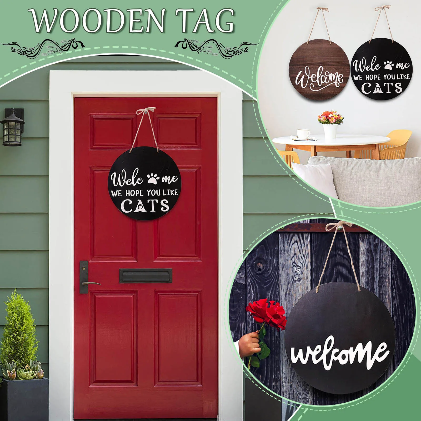 

Interchangeable Christmas Welcome Sign Garden Wooden Circular Hanging Front T817