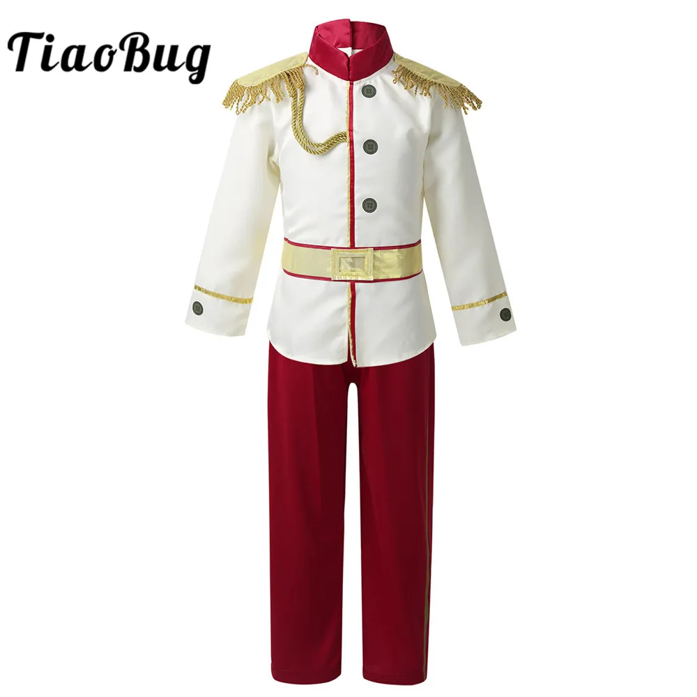 

TiaoBug Kids Medieval Royal Prince Costume Long Sleeves Tops with Pants Set Children Boys Halloween Cosplay Theme Party Dress Up