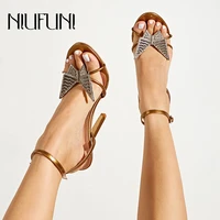 niufuni rhinestone bow ankle buckle womens sandals summer gladiator stiletto sexy womens shoes fashion size 35 43 hollow pumps
