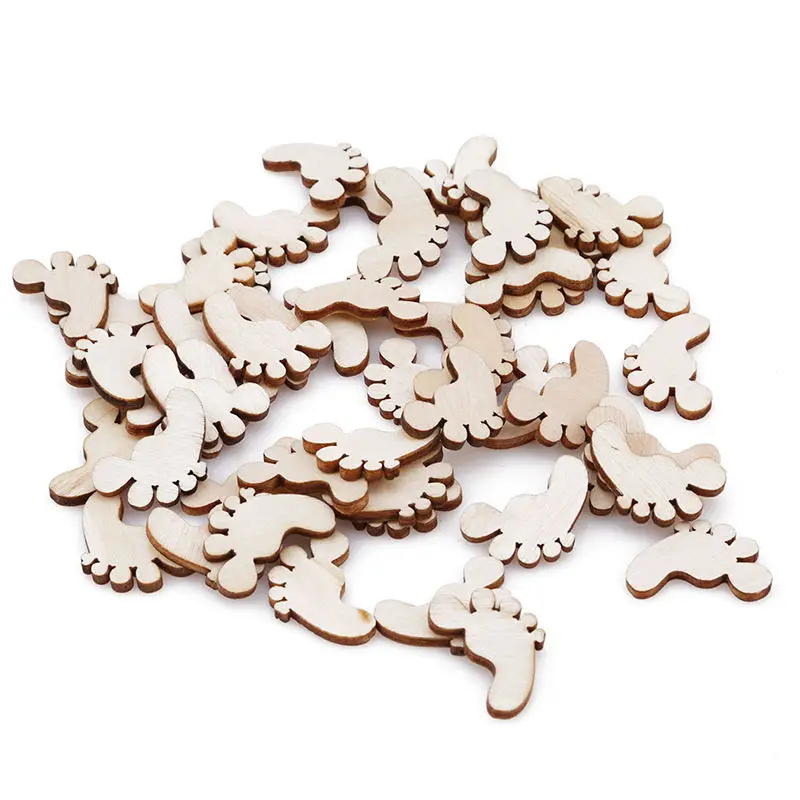 Hot Sell 50pcs Wood Blanks Footprint Wooden Crafts Embellishments Scrapbooking Card Baby Shower DIY Craft Supplies | Дом и сад