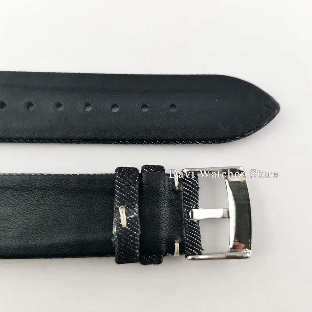 

Corgeut 20mm black leather watch strap with Stainless steel Pin buckle