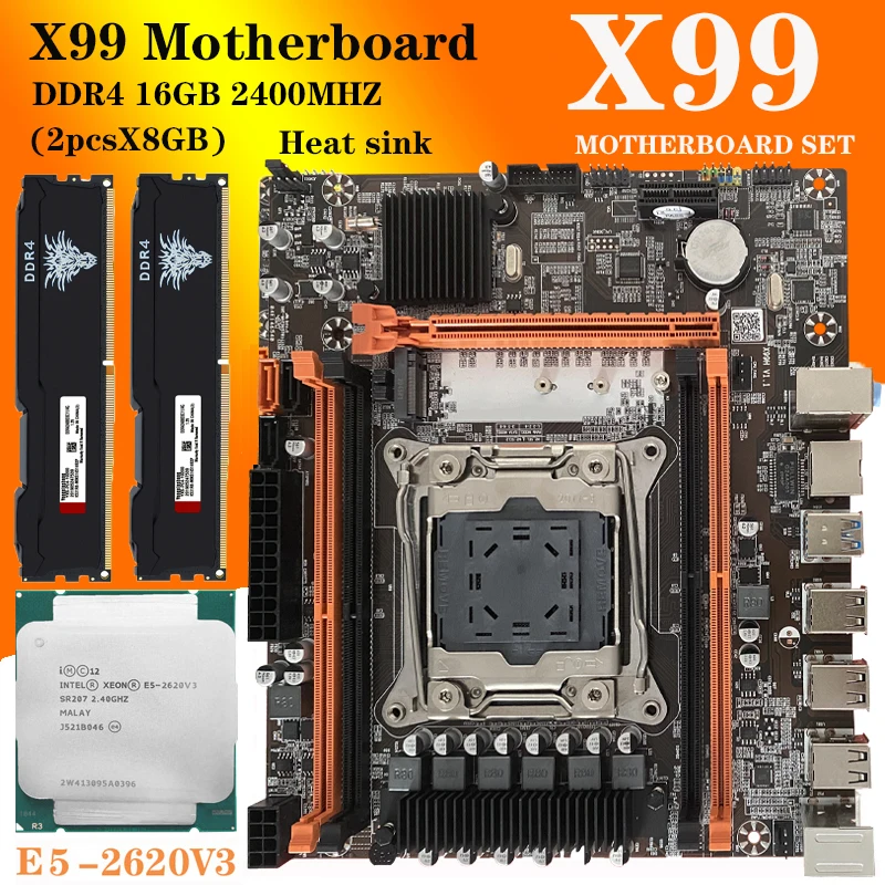 Комплект материнской платы X99 процессор E5 2620 V3 CPU DDR4 2 шт. 8 ГБ ОЗУ