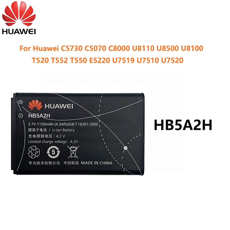 

100% Orginal Hua Wei HB5A2H 1150mAh Battery For Huawei U7510 U7519 E5220 8000 T550 U1860 U3100 U7519 U8110 Phone Batteries